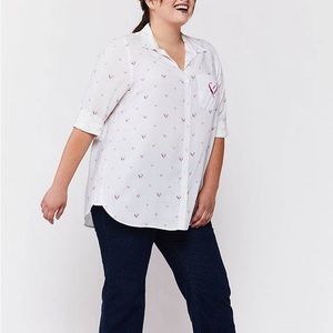 VELVET HEART | ELISA WHITE SOFT PINK HEARTS SHIRT 2X